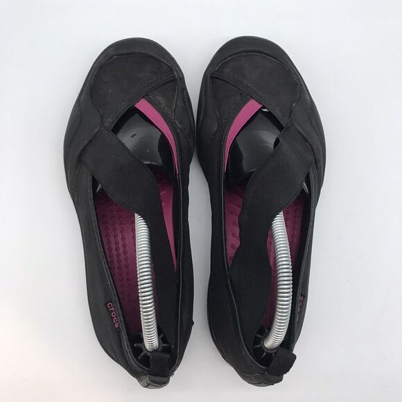 Crocs Molly Slip On Cross Strap Shoes Woman's size 7 Black Casual Comfort Flats - Picture 6 of 10